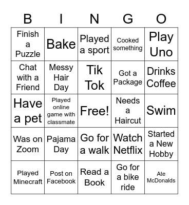 Things I have Done! Bingo Card