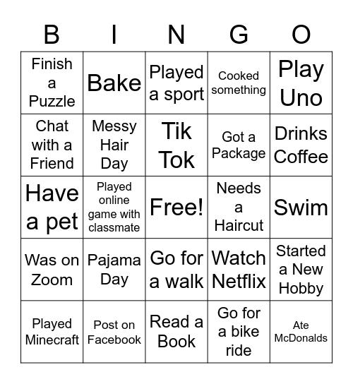 Things I have Done! Bingo Card
