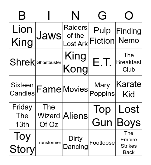 Movies  Bingo Card