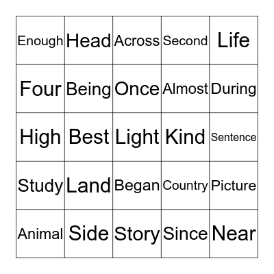 Third Hundred Most Used Words Bingo Card