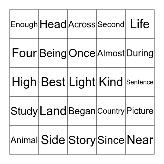 Third Hundred Most Used Words Bingo Card