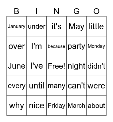 Mrs. Maltz's Bingo Card