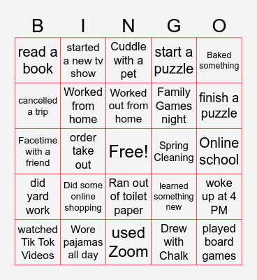 Quarantine Bingo Card