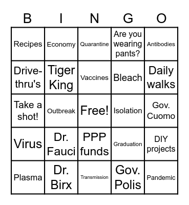 COVID BINGO Card