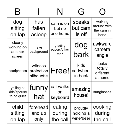 Zoom Staff Meeting Bingo Card