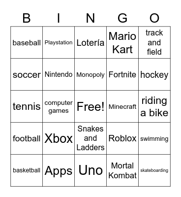 Sports and Games Bingo Card