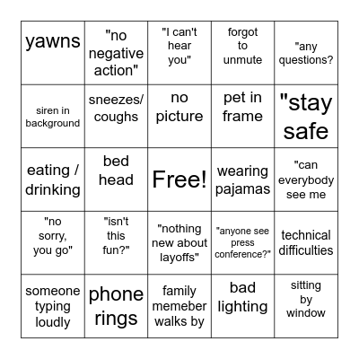 ZOOM BINGO Card