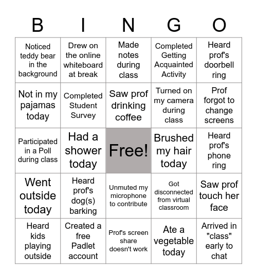 virtual class bingo