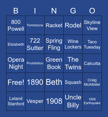 The University Club of SF Bingo Card