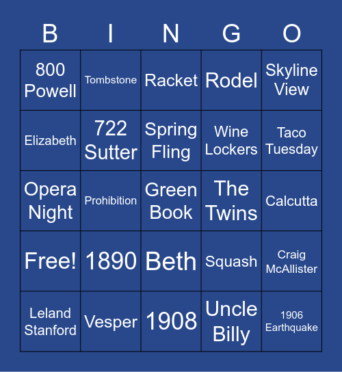 The University Club of SF Bingo Card