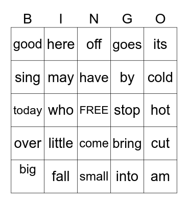 Primary7 List 6 Sight Words Bingo Card