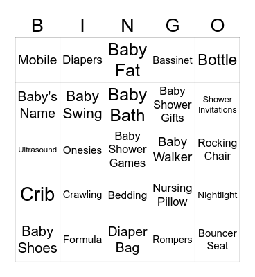 VIRTUAL BABY SHOWER BINGO Card