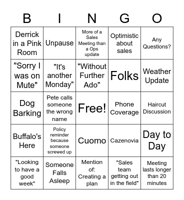SWNY Ops Update Bingo Card