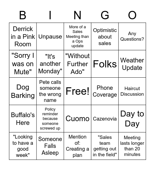SWNY Ops Update Bingo Card