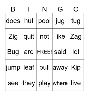 A Surprise for Zig Bug Bingo Card