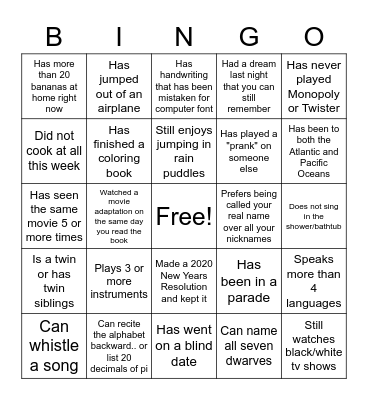 TEAM BINGO Card