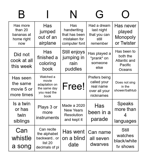 TEAM BINGO Card