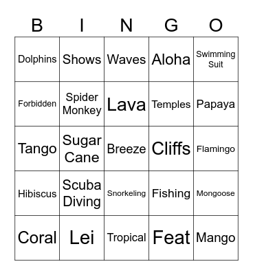 Tropical Bingo Card