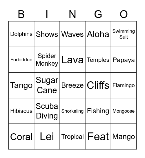 Tropical Bingo Card