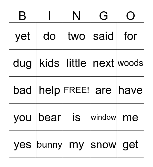 The Bunnies and the Fox Bingo Card