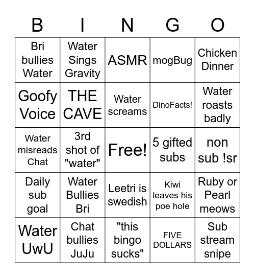 WaterDance Bingo Card