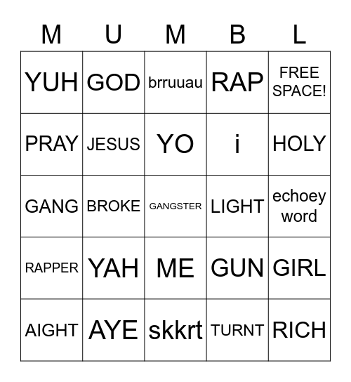 MUMBLE RAP BINGO Card