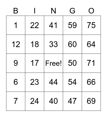 Pat - Bingo - A Bingo Card