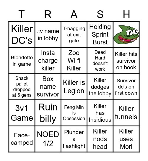 Dead by Daylight Bingo Card