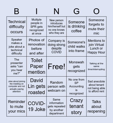 Company Update Meeting Bingo Card