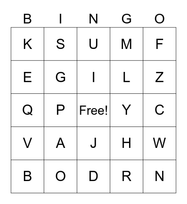 Alphabet Bingo Card