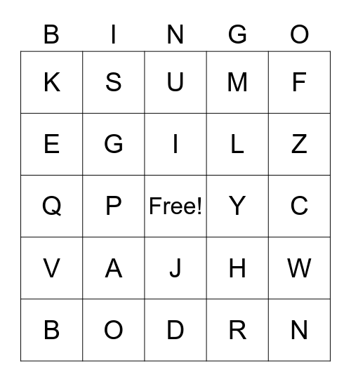 Alphabet Bingo Card