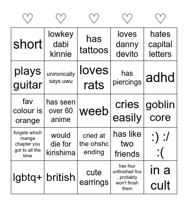 how similar are you to cait ( dabidevito ) Bingo Card