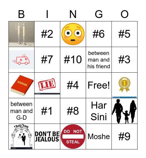 Ten Commandments Bingo Card