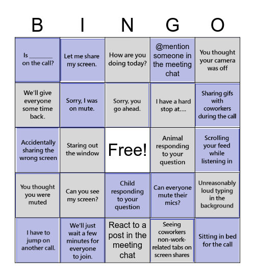 Microsoft Teams Meeting BINGO Card