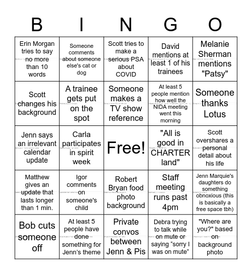 HNRP Staff Bingo Card