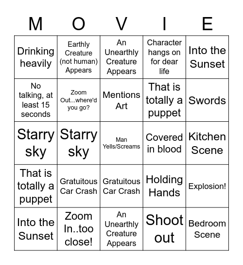 Movie Clip Bingo Card