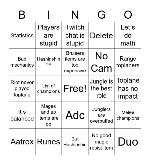 Hashinshin Bingo Card