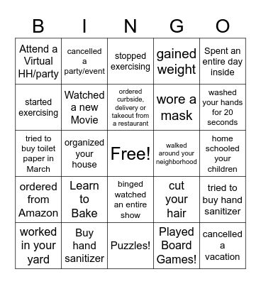 COVID 19 Bingo Card