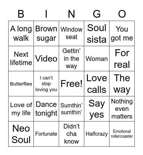 NeoSoul Bingo Card