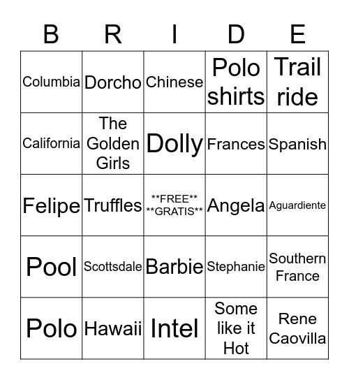 Nat and Andres Bingo!! Bingo Card