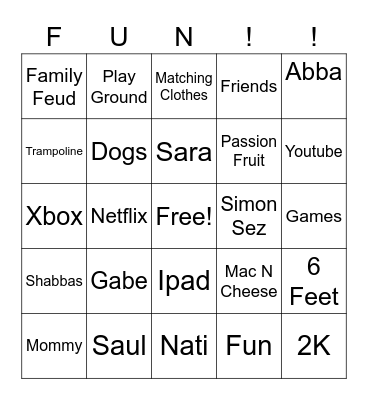 Shabbas Bingo With Friends Bingo Card