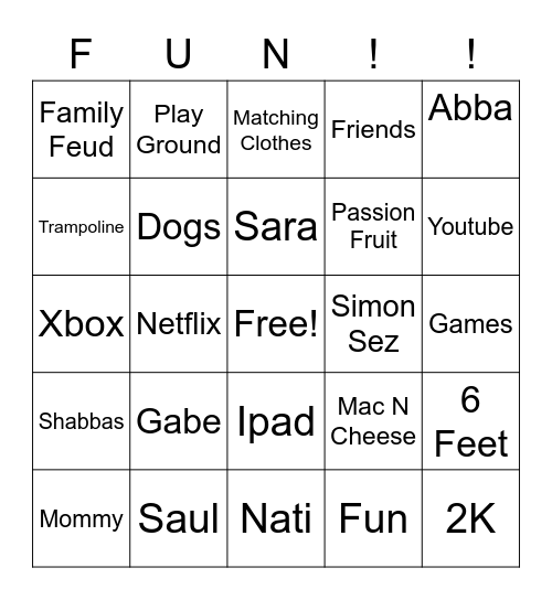 Shabbas Bingo With Friends Bingo Card