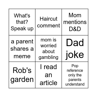 Family fun time Bingo Card