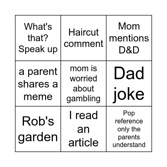 Family fun time Bingo Card