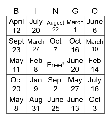 WEW Birthday Bingo Card