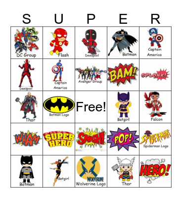 SuperHeroes Bingo Card