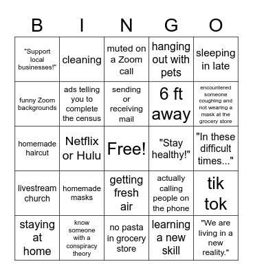 Quarantine Bingo Card