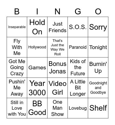 JONAS BROTHERS BINGO Card