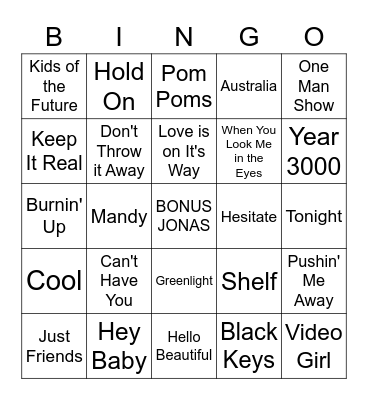 JONAS BROTHERS BINGO Card