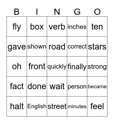 FRY'S SIGHT WORDS...401-425 Bingo Card